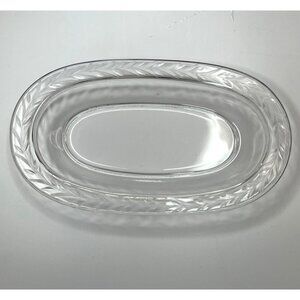 Fostoria Holly Clear 8” Oval Glass Pickle Dish Serving Platter With Etched Leaf